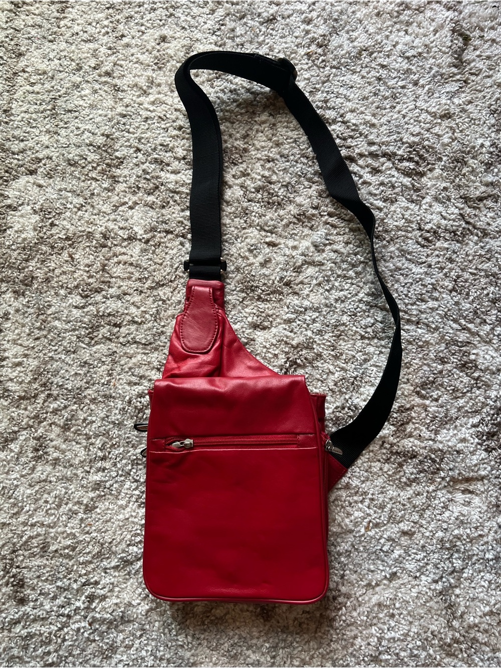 Travelon Red Leather Crossbody Sling Bag  - Minimal Design